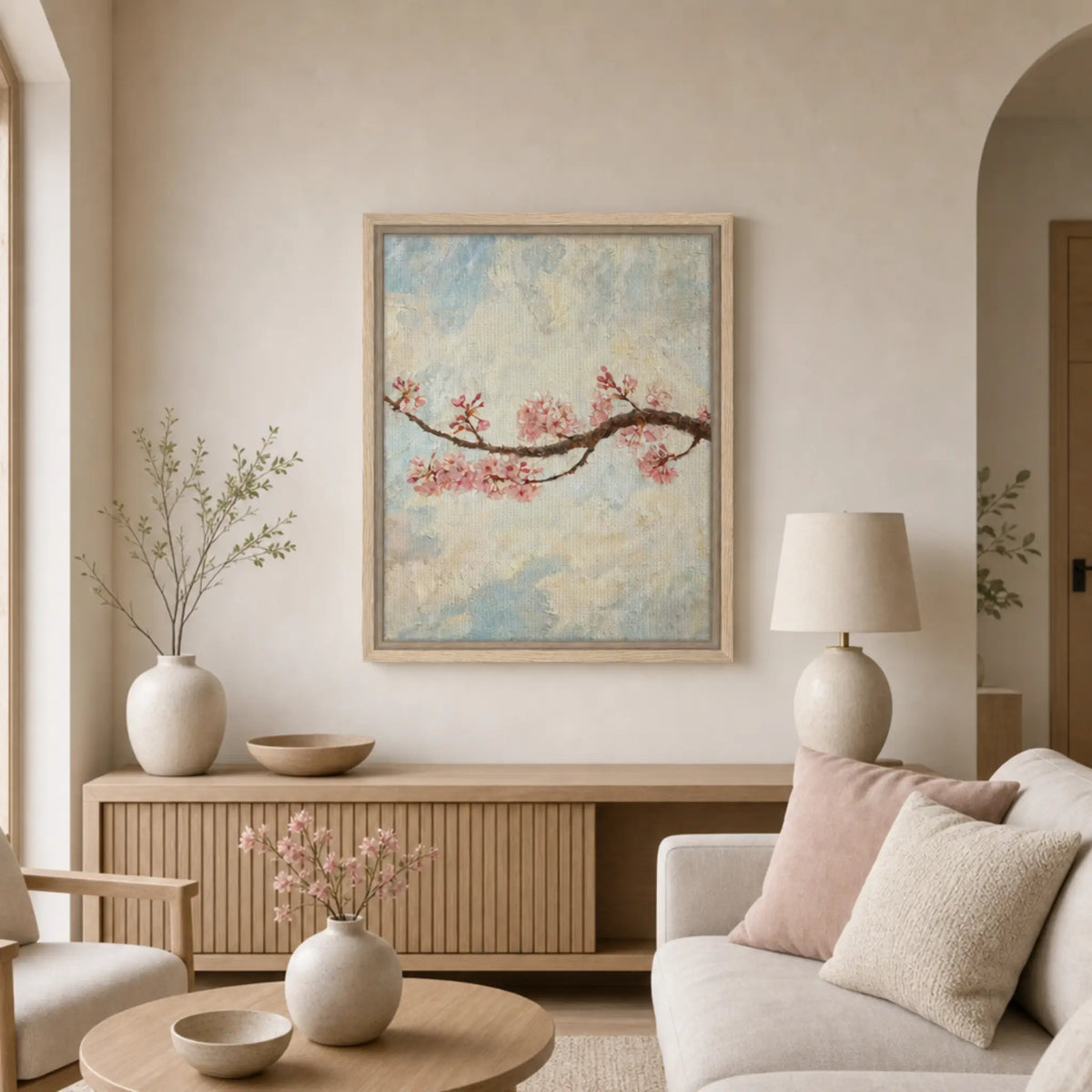 Impressionist Cherry Blossom Branch Framed Canvas Wall Art