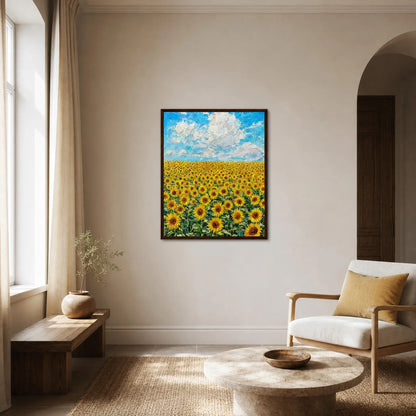 Framed Sunny Meadow Landscape Art Print | Ready-to-Hang Yellow Flower Wall Decor