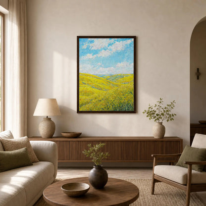 Framed Canvas Art: Vibrant Sunny Meadow | Modern Textured Landscape Print