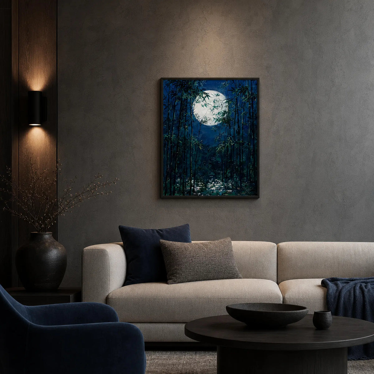 Moonlit Bamboo Forest Framed Art Poster