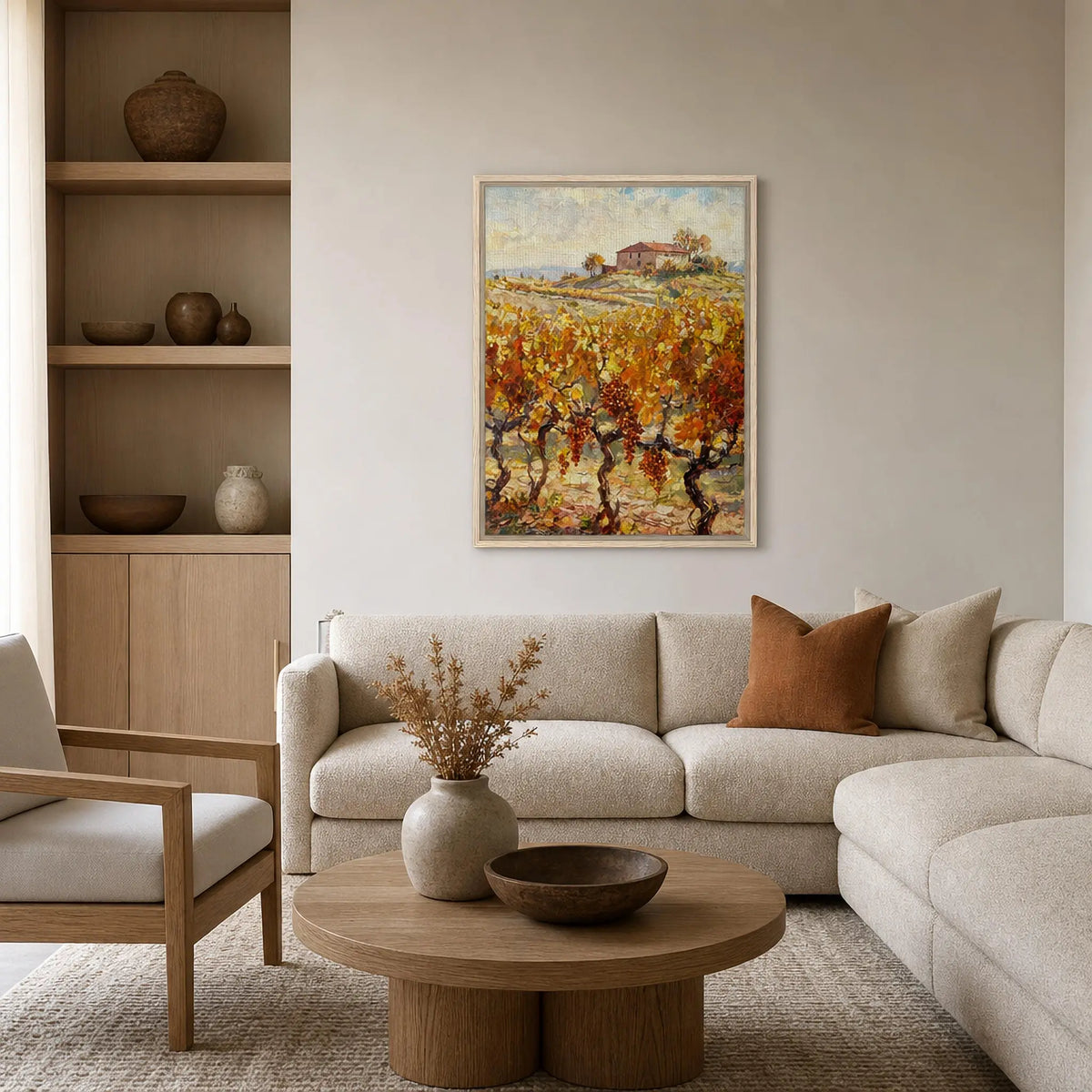 Framed Golden Vineyard Harvest Canvas | Luxury Vintage Provence Landscape Art