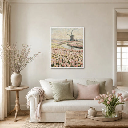 Dutch Windmill and Tulip Field Wooden Framed Poster | Vintstep