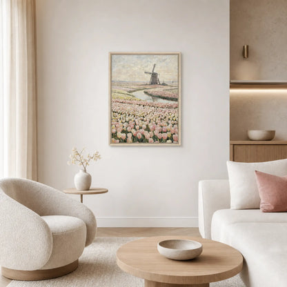 Dutch Windmill and Tulip Field Framed Canvas | Vintstep
