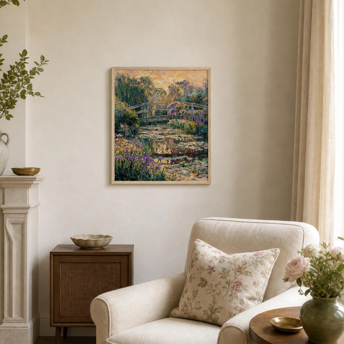 Japanese Bridge at Sunset Wooden Framed Poster | Vintstep