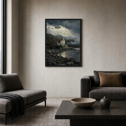 Framed Highland Castle Canvas | Moody Coastal Wall Art Decor