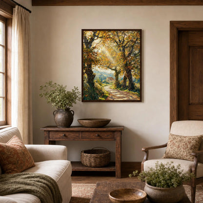 Sunlit Autumn Path Framed Art Print | Ready to Hang Wall Decor