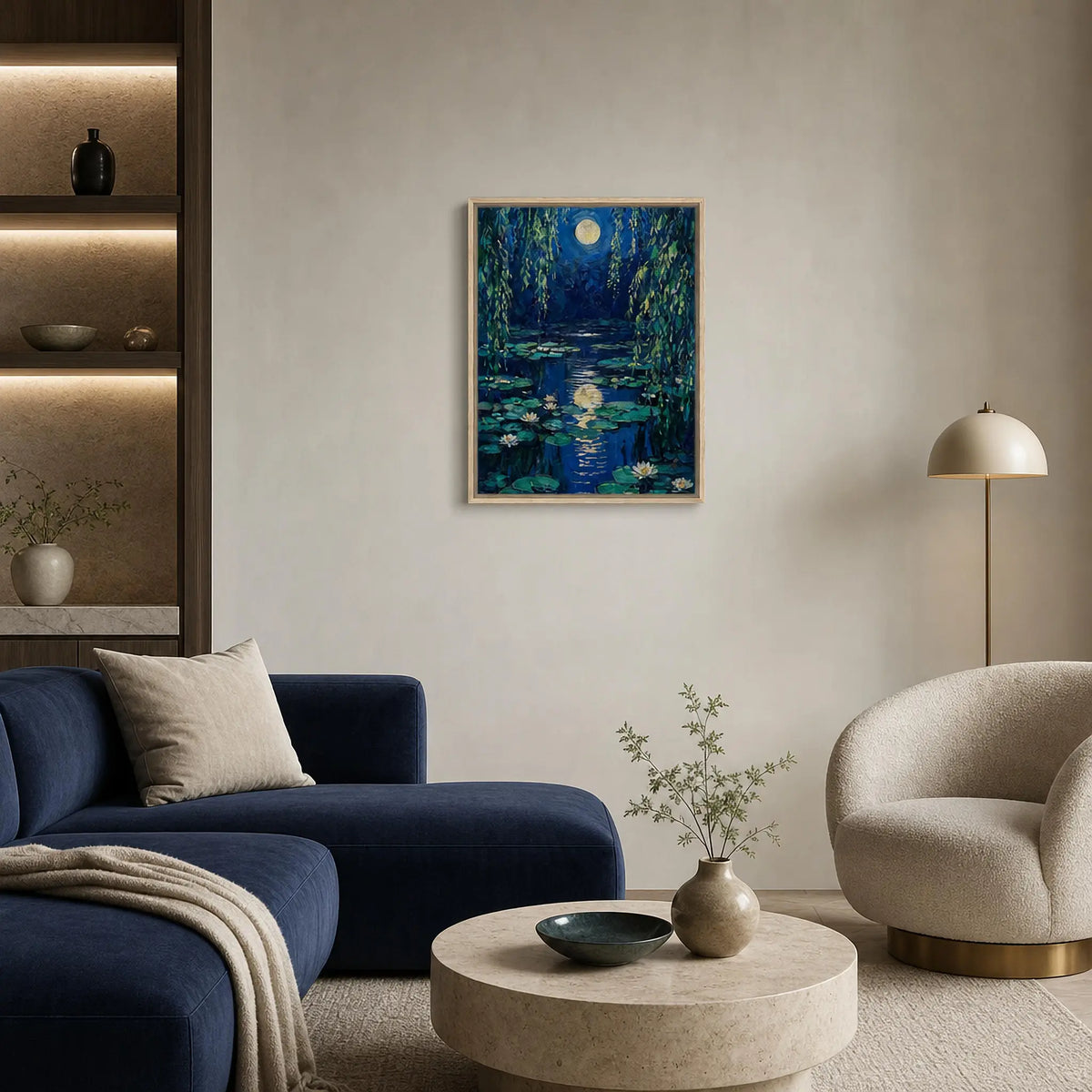 Moonlit Water Lilies Framed Canvas Wall Art