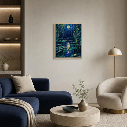 Moonlit Water Lilies Framed Canvas Wall Art