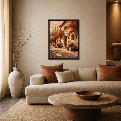 Autumn Stone Cottage Framed Canvas Wall Art | Gallery Style Decor