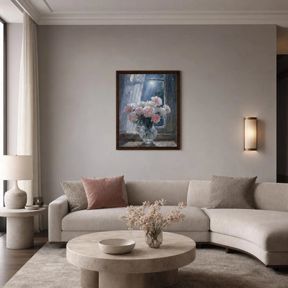 Moonlit Peony Window Framed Canvas Wall Art