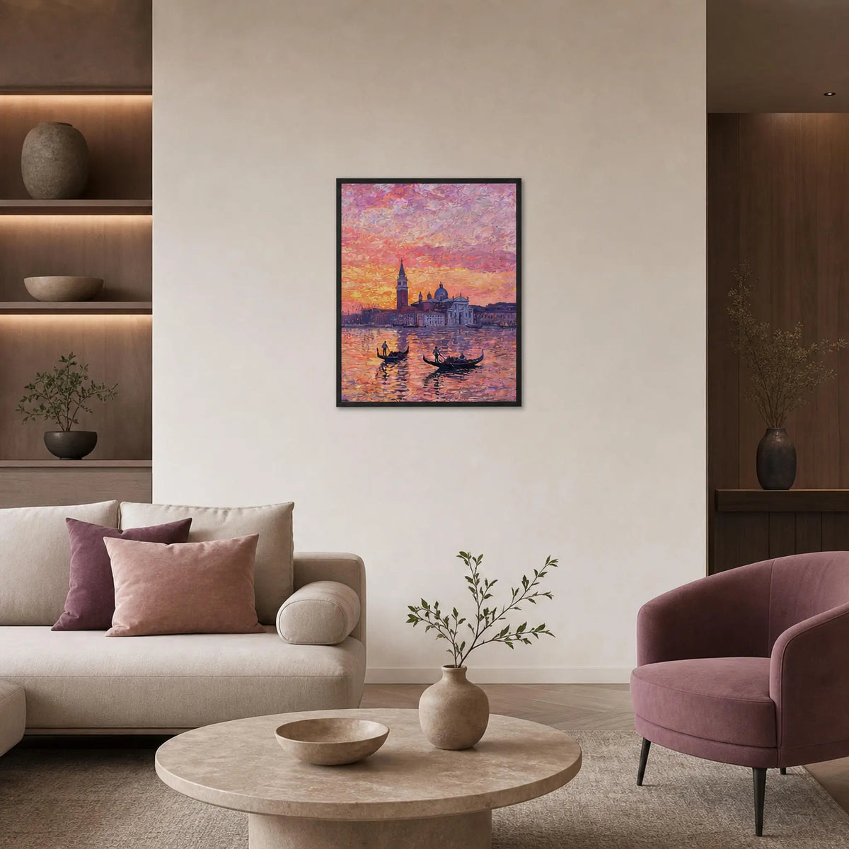 Framed Venetian Sunset Art | Romantic Venice Wall Decor Poster