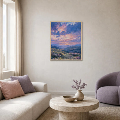 Framed Twilight Mountain Landscape Art Print | Ready-to-Hang Purple Sunset Decor