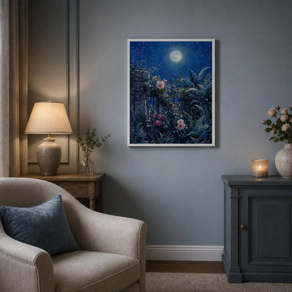 Midnight Garden Roses Framed Art Poster
