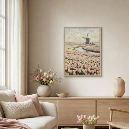 Dutch Windmill and Tulip Field Framed Canvas | Vintstep