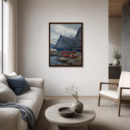 Framed Nordic Fjord Village Canvas | Scandinavian Wilderness Decor