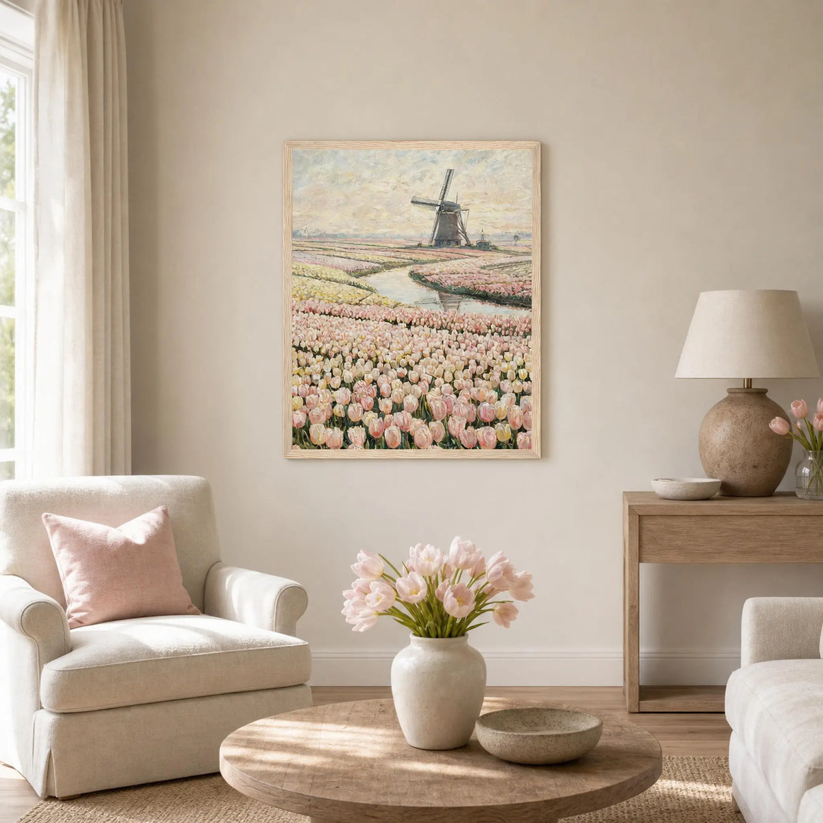 Dutch Windmill and Tulip Field Wooden Framed Poster | Vintstep