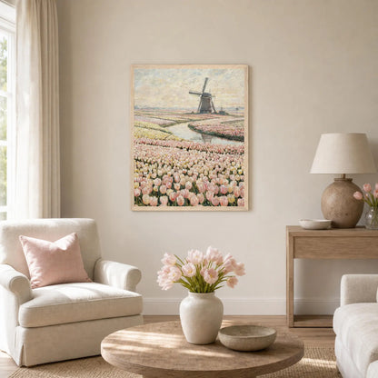 Dutch Windmill and Tulip Field Wooden Framed Poster | Vintstep