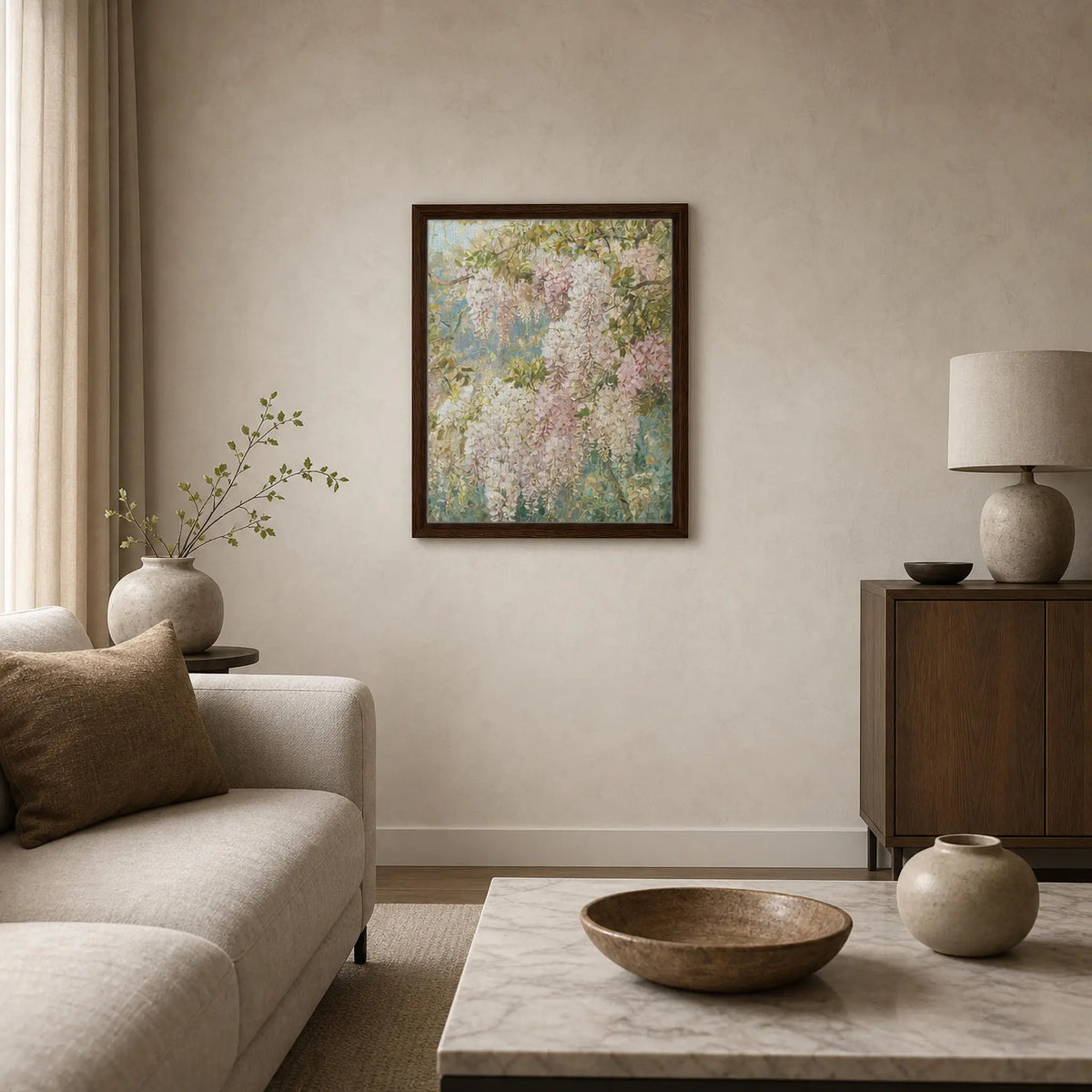 Impressionist Wisteria Blossoms Framed Canvas Wall Art
