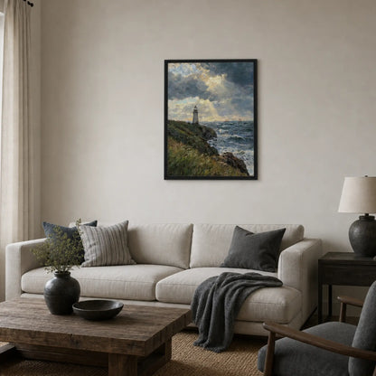 Framed Lighthouse Seascape Canvas | Atmospheric Maritime Decor