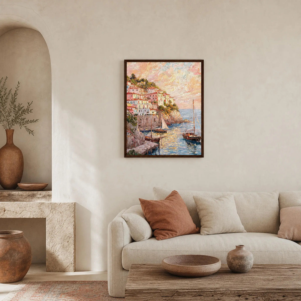 Framed Seaside Horizon Art Print | Coastal Impressionist Wooden Framed Poster