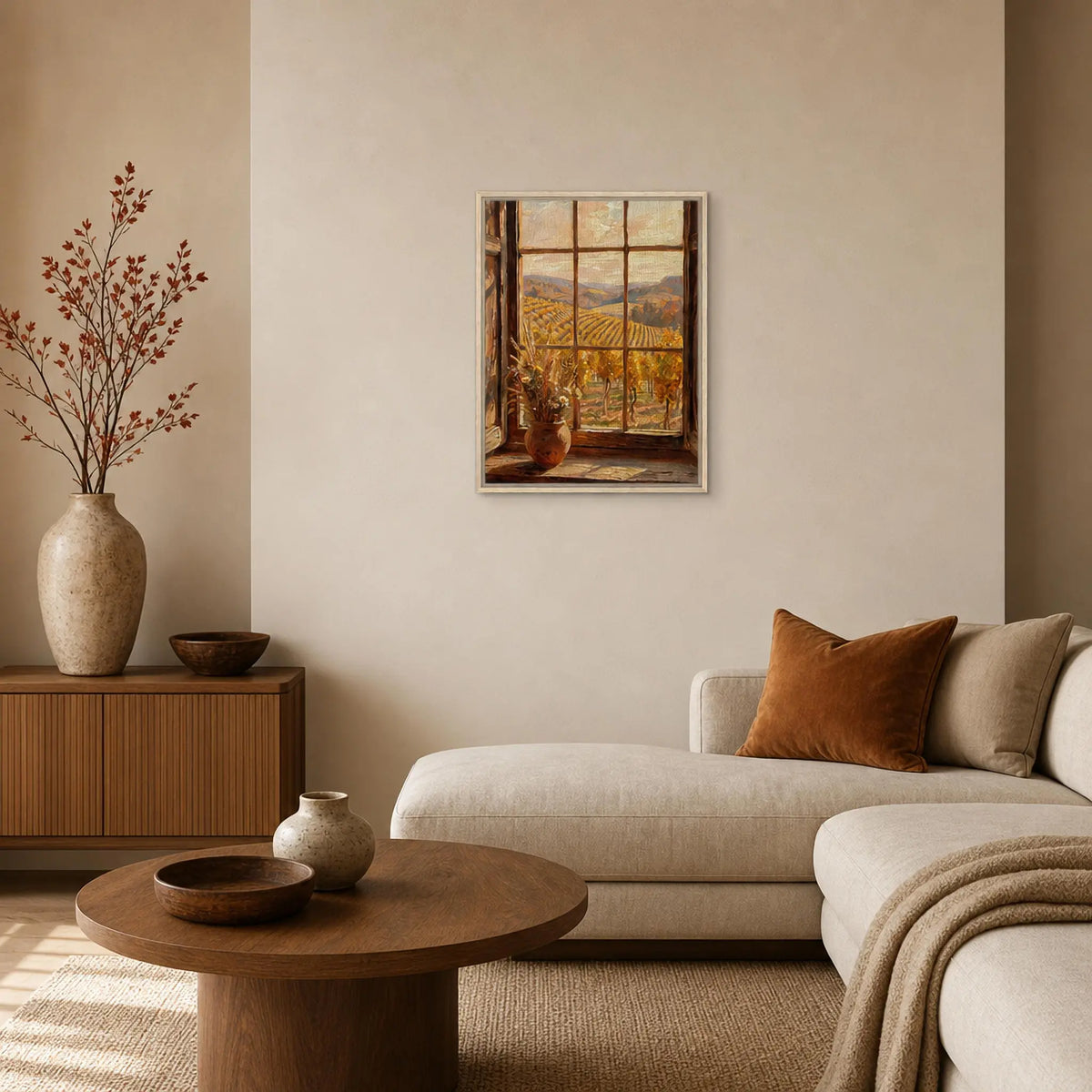 Window View Vineyard Framed Canvas Wall Art | Gallery Style Decor