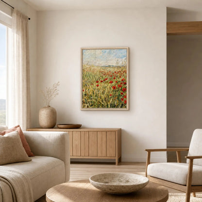 Golden Meadow & Red Poppies Impressionist Art Print