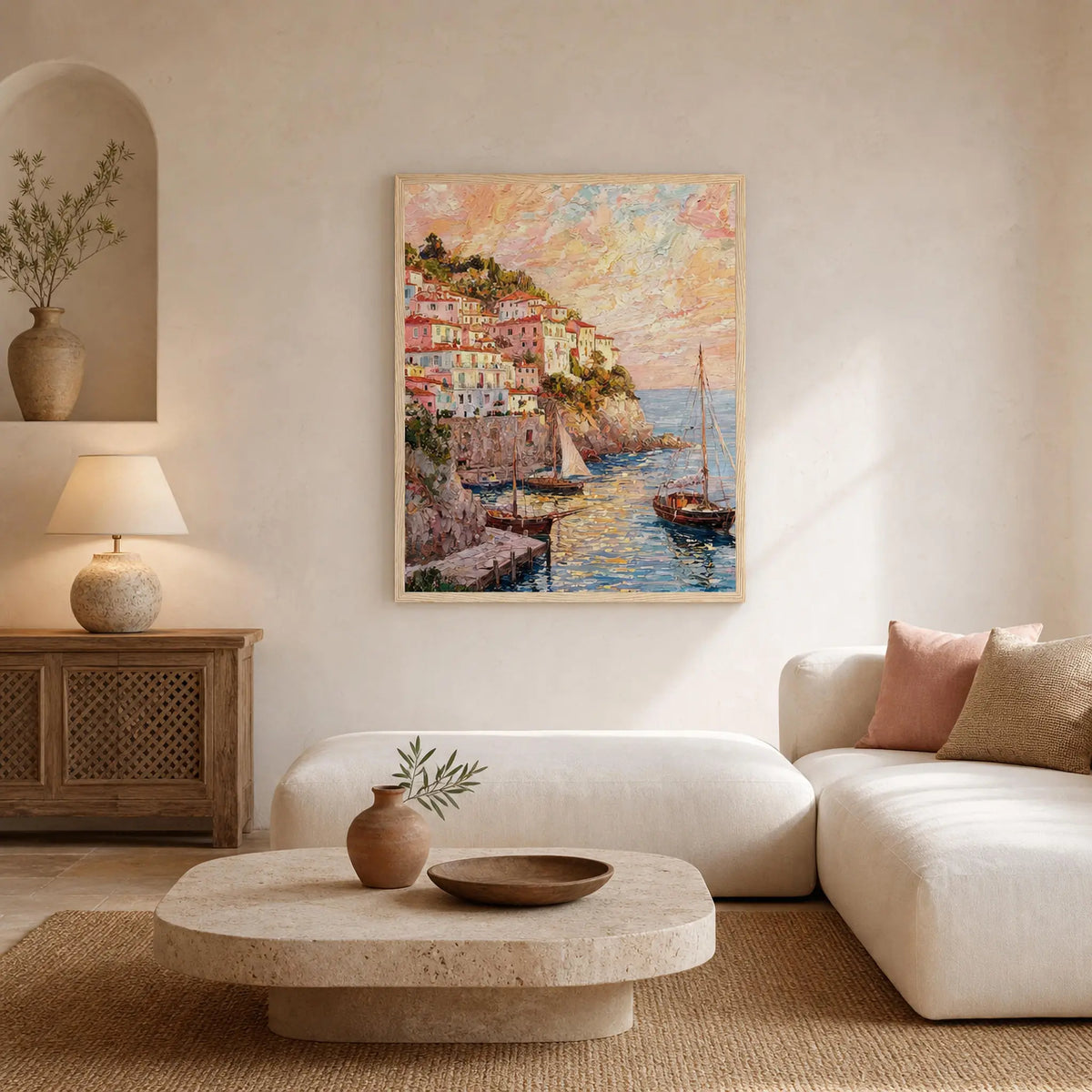 Framed Seaside Horizon Art Print | Coastal Impressionist Wooden Framed Poster