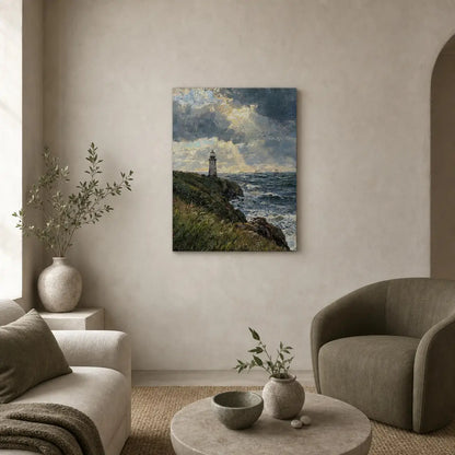 Vintage Lighthouse Seascape Canvas Print | Stormy Coastal Wall Art