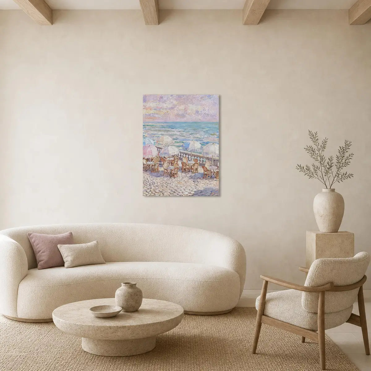 Vintage Mediterranean Seaside Canvas Print | Colorful Coastal Wall Art