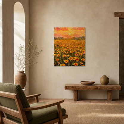 Golden Sunset Poppy Field Canvas Wall Art