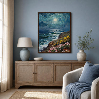 Moonlit Coastal Cliffs Framed Art Poster