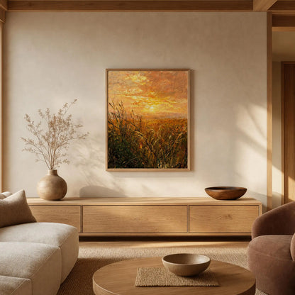 Golden Reeds Sunset Framed Fine Art Print