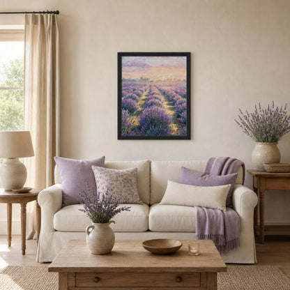 Sunset Lavender Meadow Framed Canvas Art