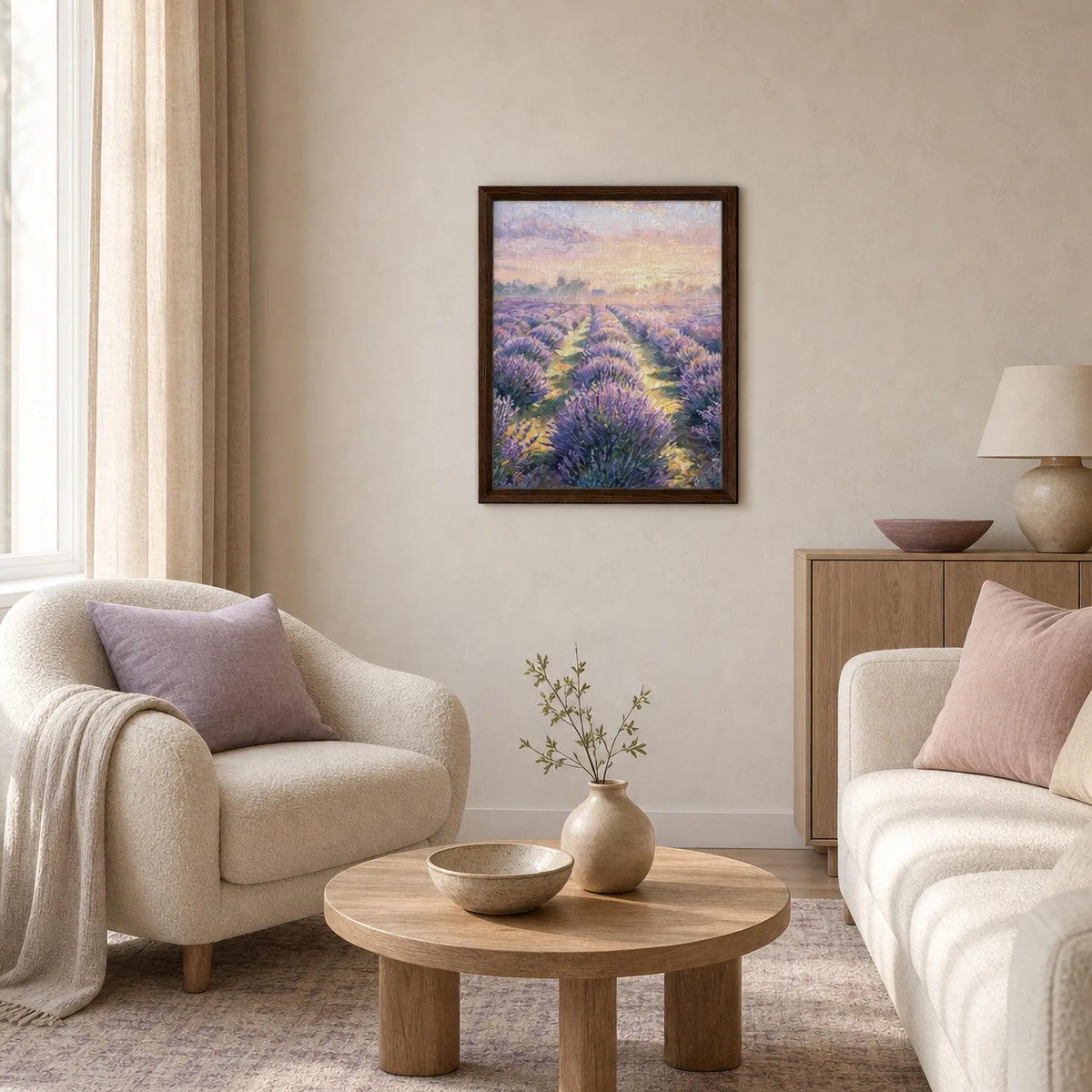 Sunset Lavender Meadow Framed Canvas Art