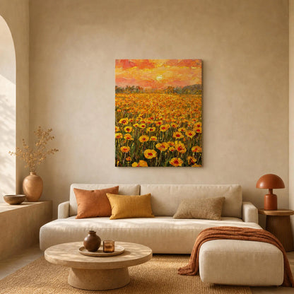 Golden Sunset Poppy Field Canvas Wall Art