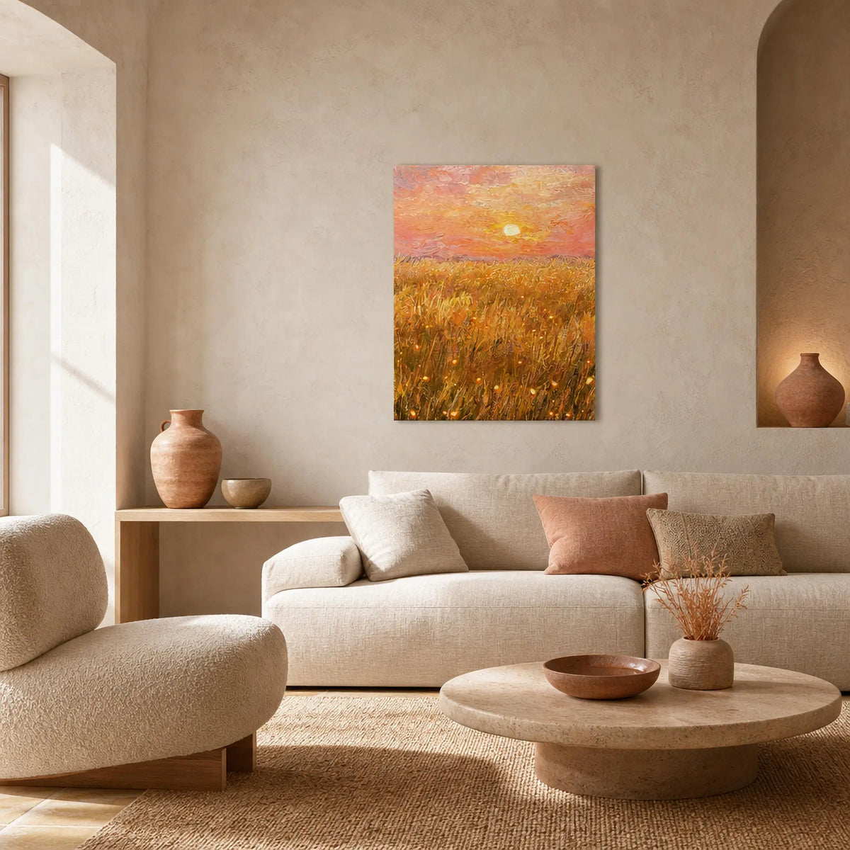 Golden Hour Meadow Landscape Canvas Print