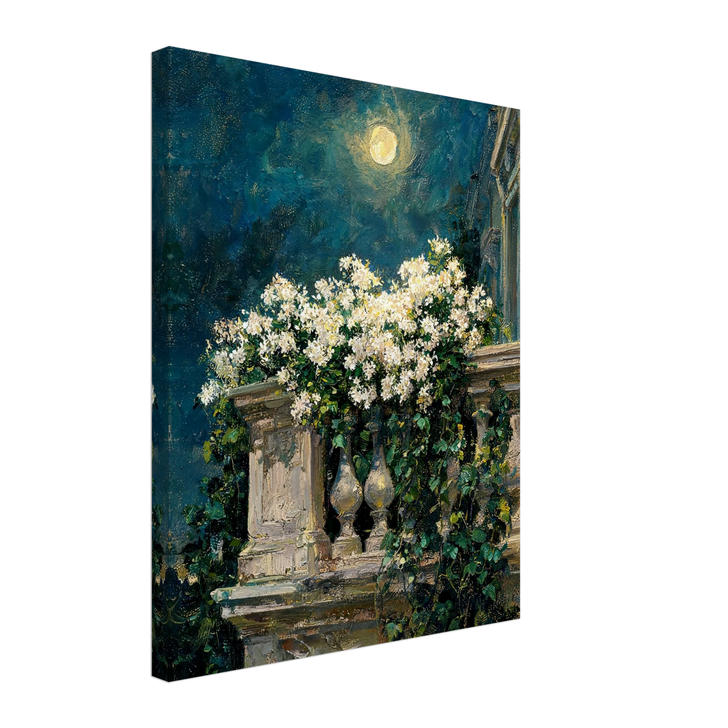 Moonlit Balcony Blooms textured canvas print wall art by Vintstep