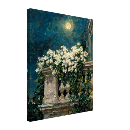 Moonlit Balcony Blooms textured canvas print wall art by Vintstep