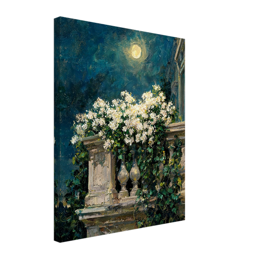 Moonlit Balcony Blooms textured canvas print wall art by Vintstep