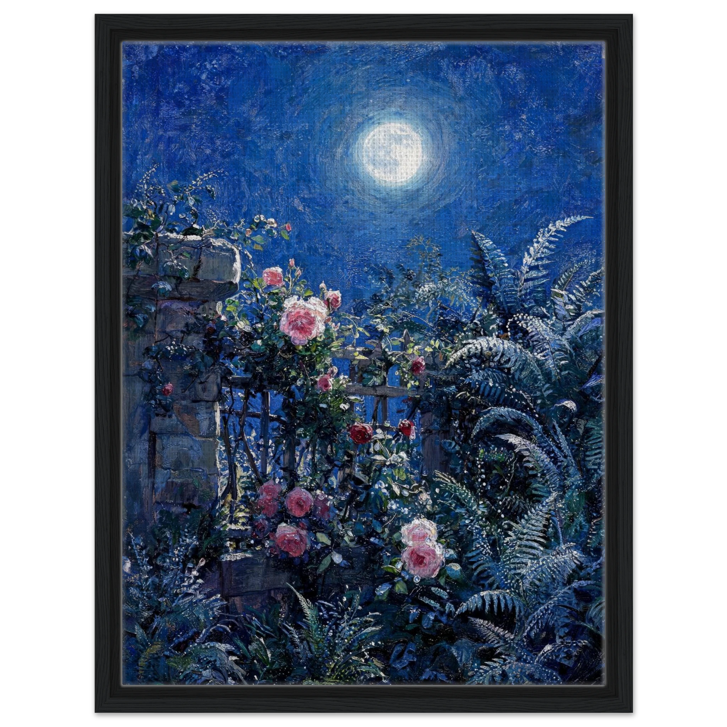 Midnight Garden Roses impressionist floral landscape print by Vintstep