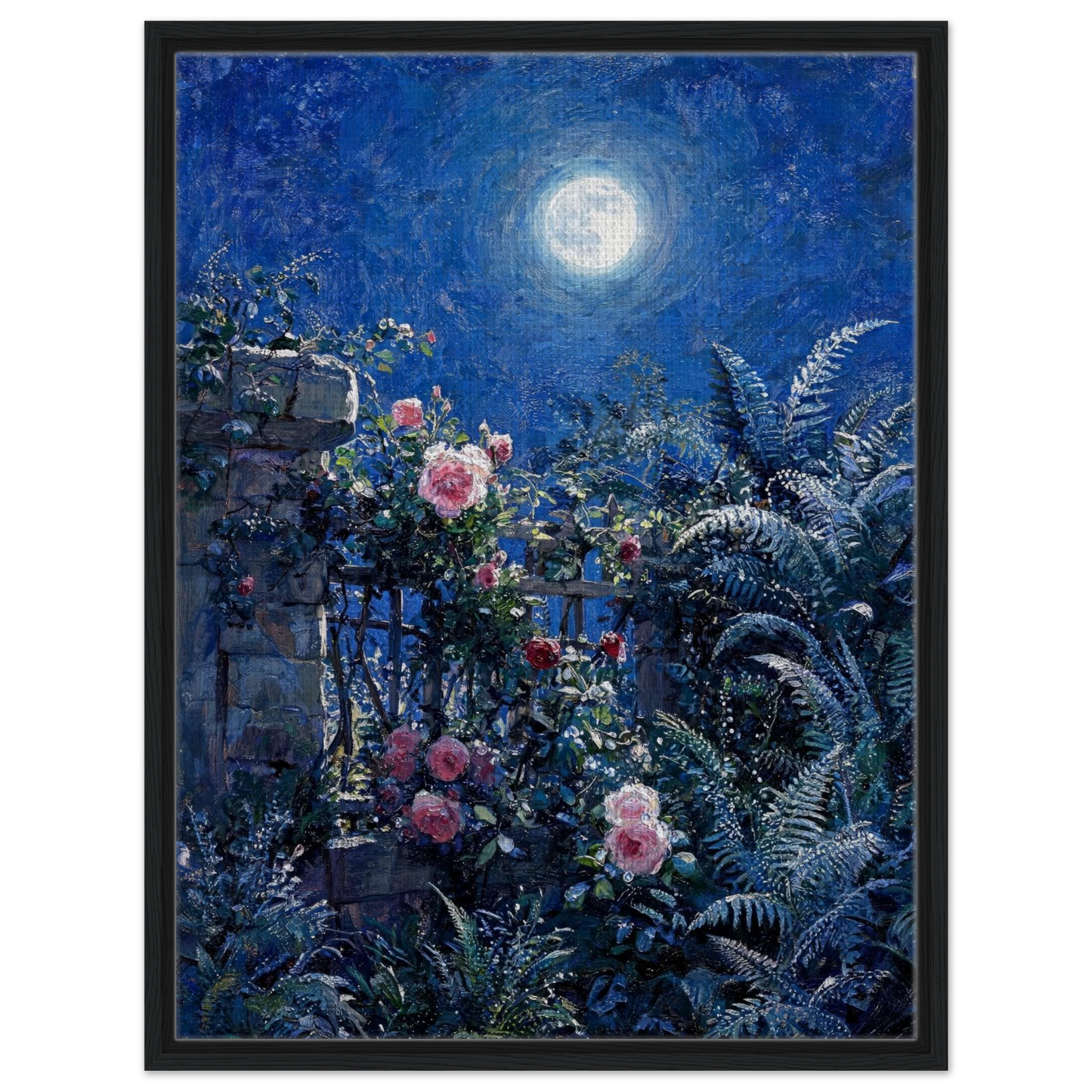 Midnight Garden Roses impressionist floral landscape print by Vintstep