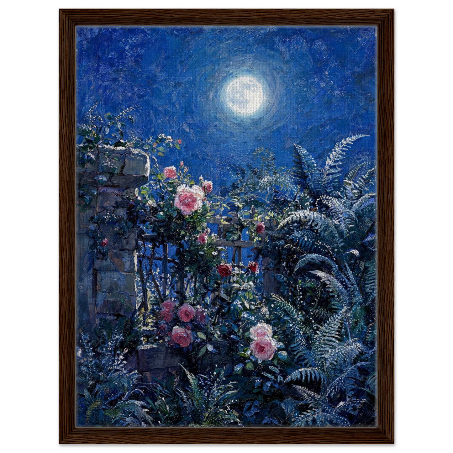 Midnight Garden Roses impressionist floral landscape print by Vintstep