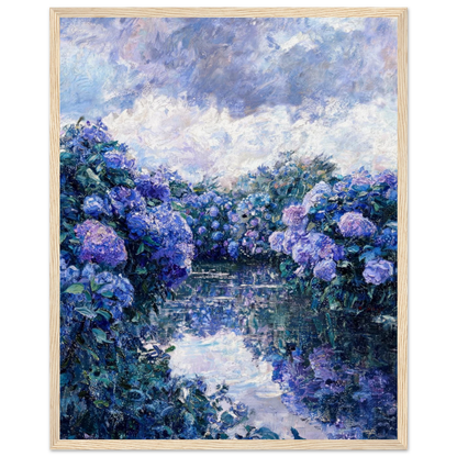 Framed Hydrangea River Landscape Art Print | Ready-to-Hang Botanical Decor
