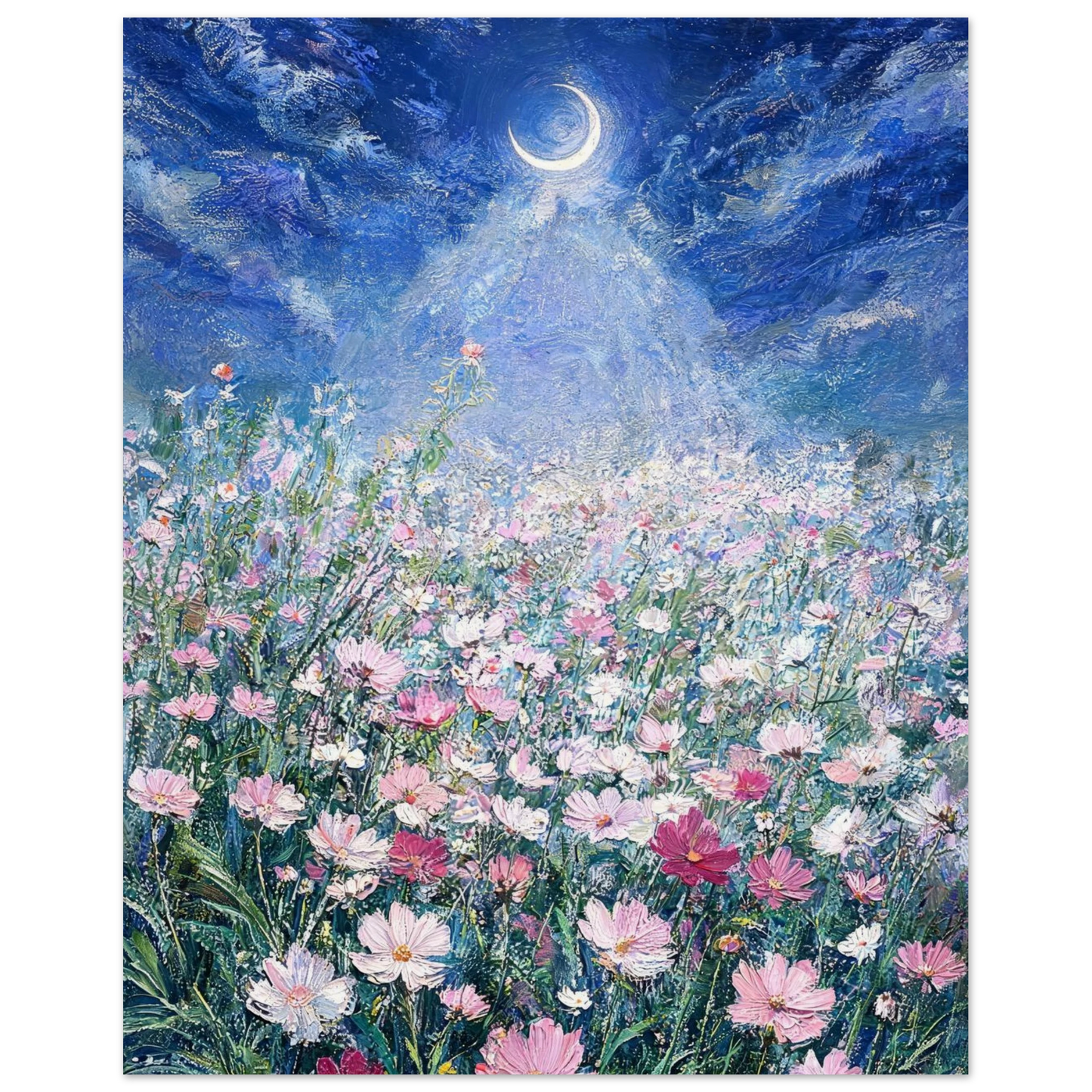 Moonlit Cosmos Meadow museum-quality archival paper fine art print by Vintstep
