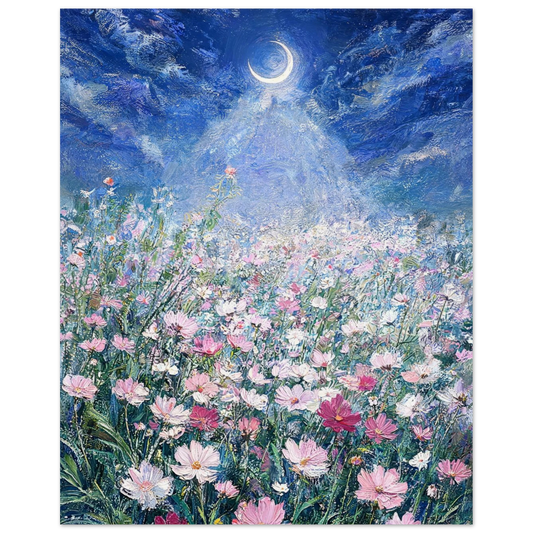 Moonlit Cosmos Meadow museum-quality archival paper fine art print by Vintstep