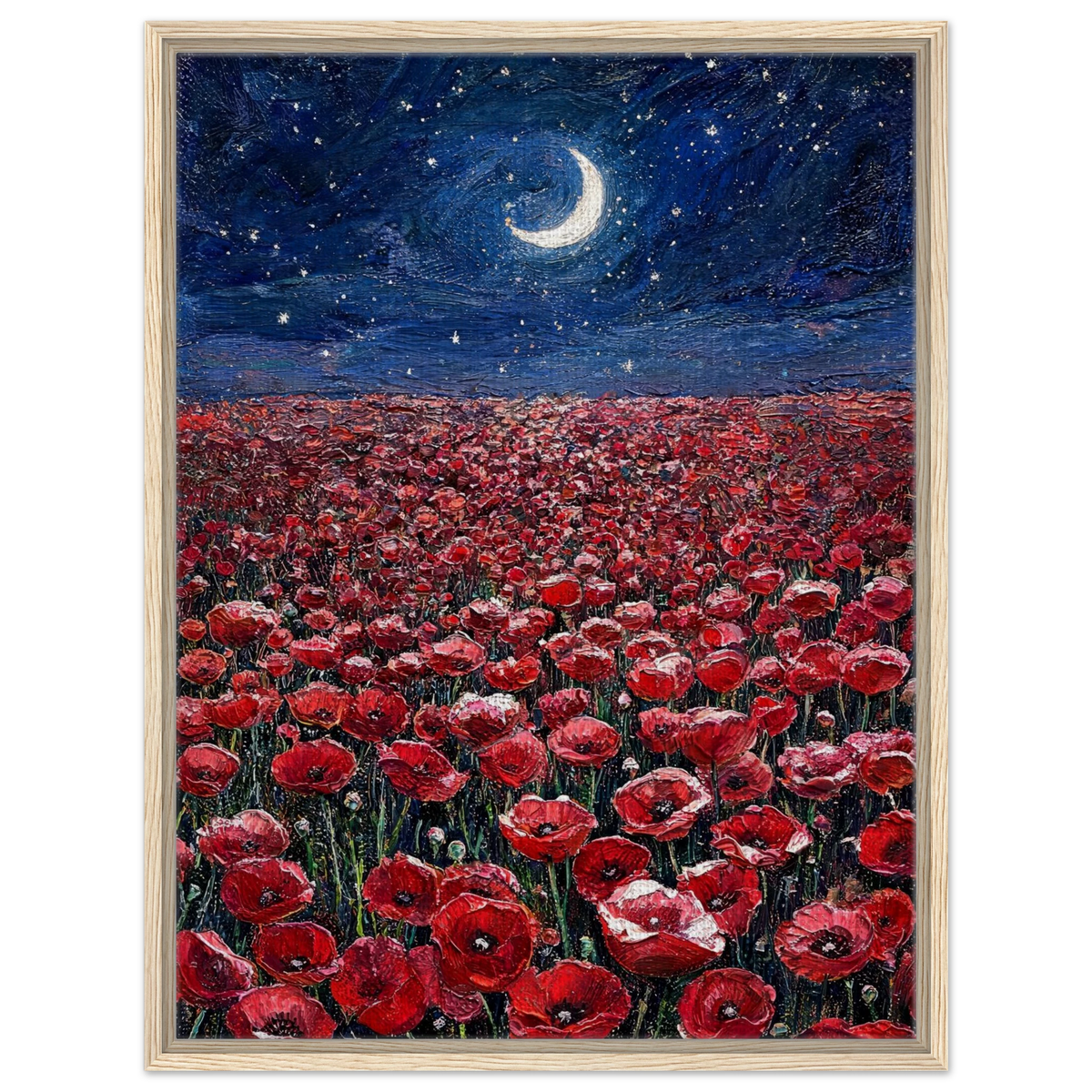 Poppies Under the Moon Framed Canvas Wall Art