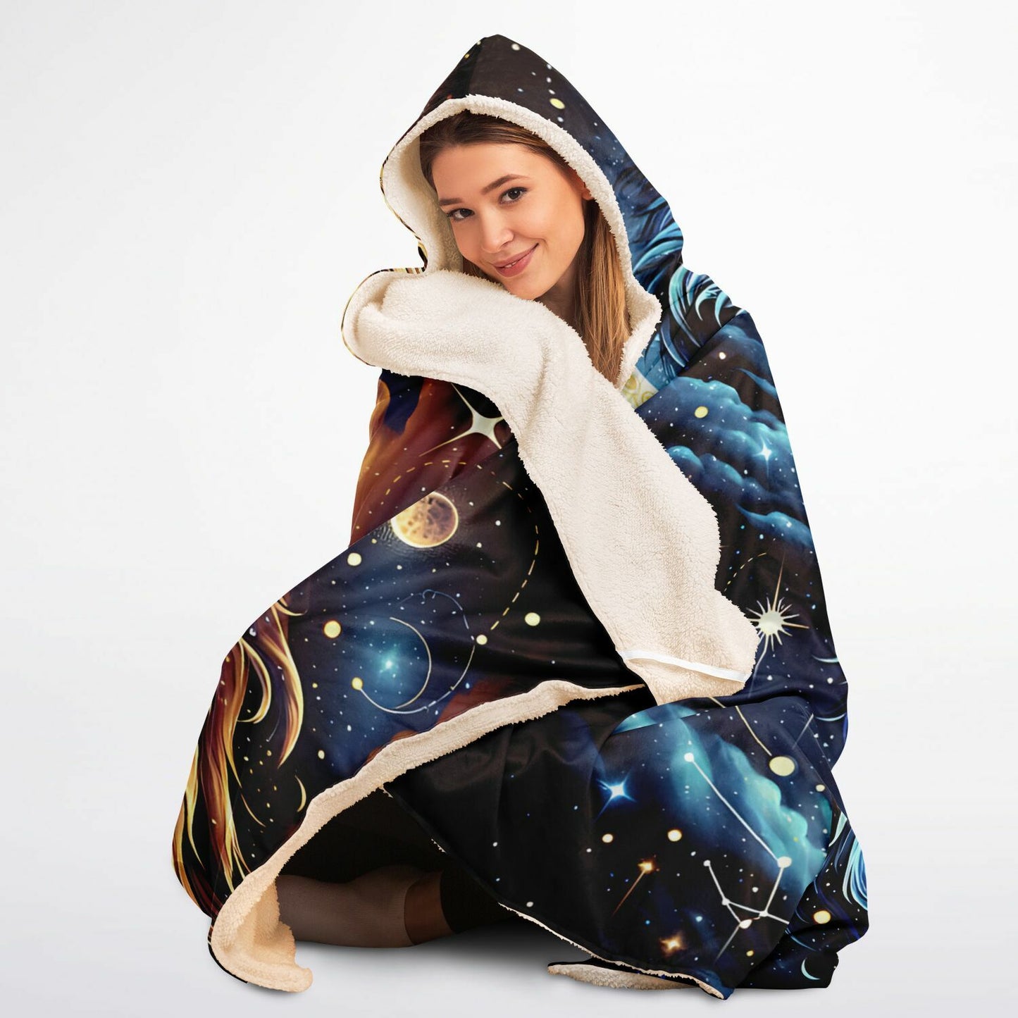 Celestial Duality Lion Micro Fleece Hooded Blanket