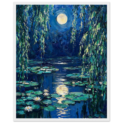Moonlit Water Lilies Framed Art Poster