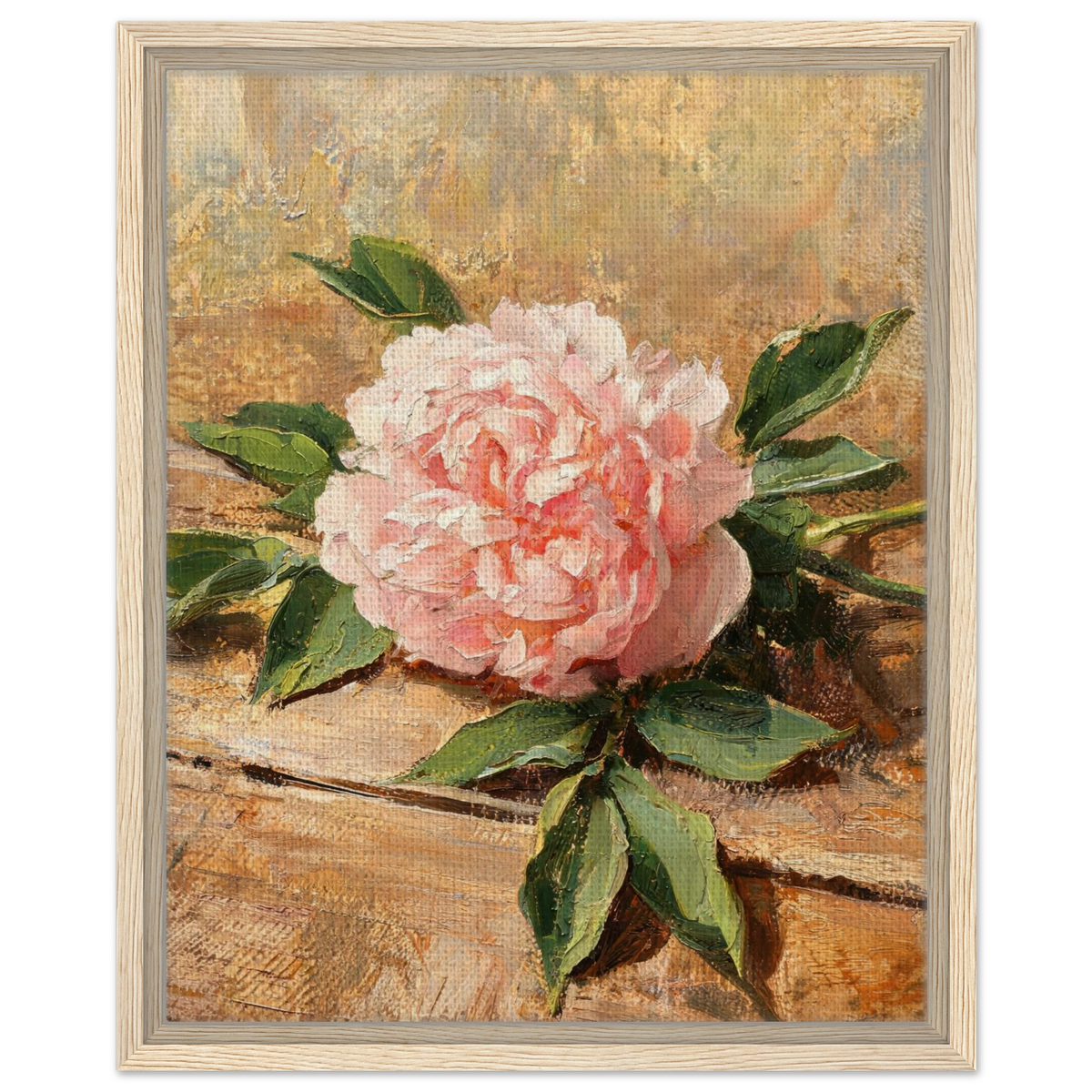 Impressionist Soft Pink Peony Framed Canvas Wall Art
