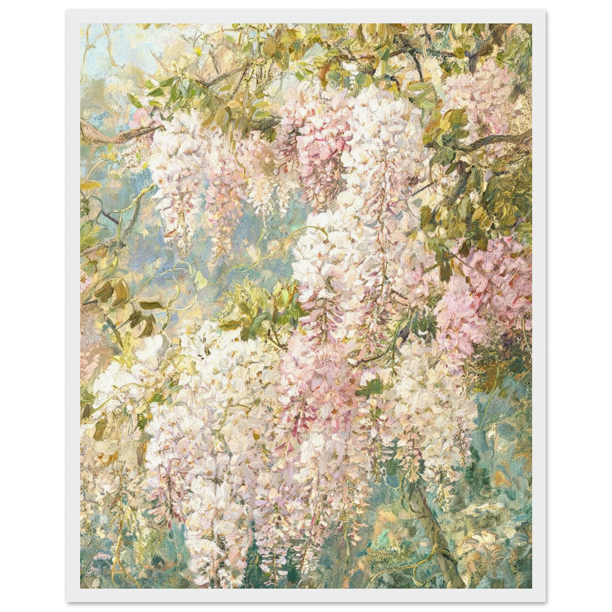 Impressionist Wisteria Blossoms Framed Art Print